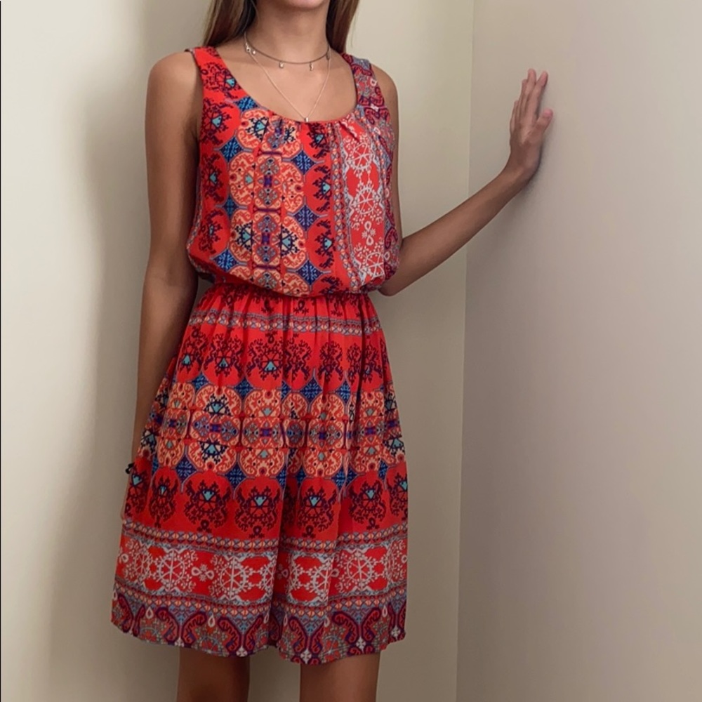 Orange and blue dress